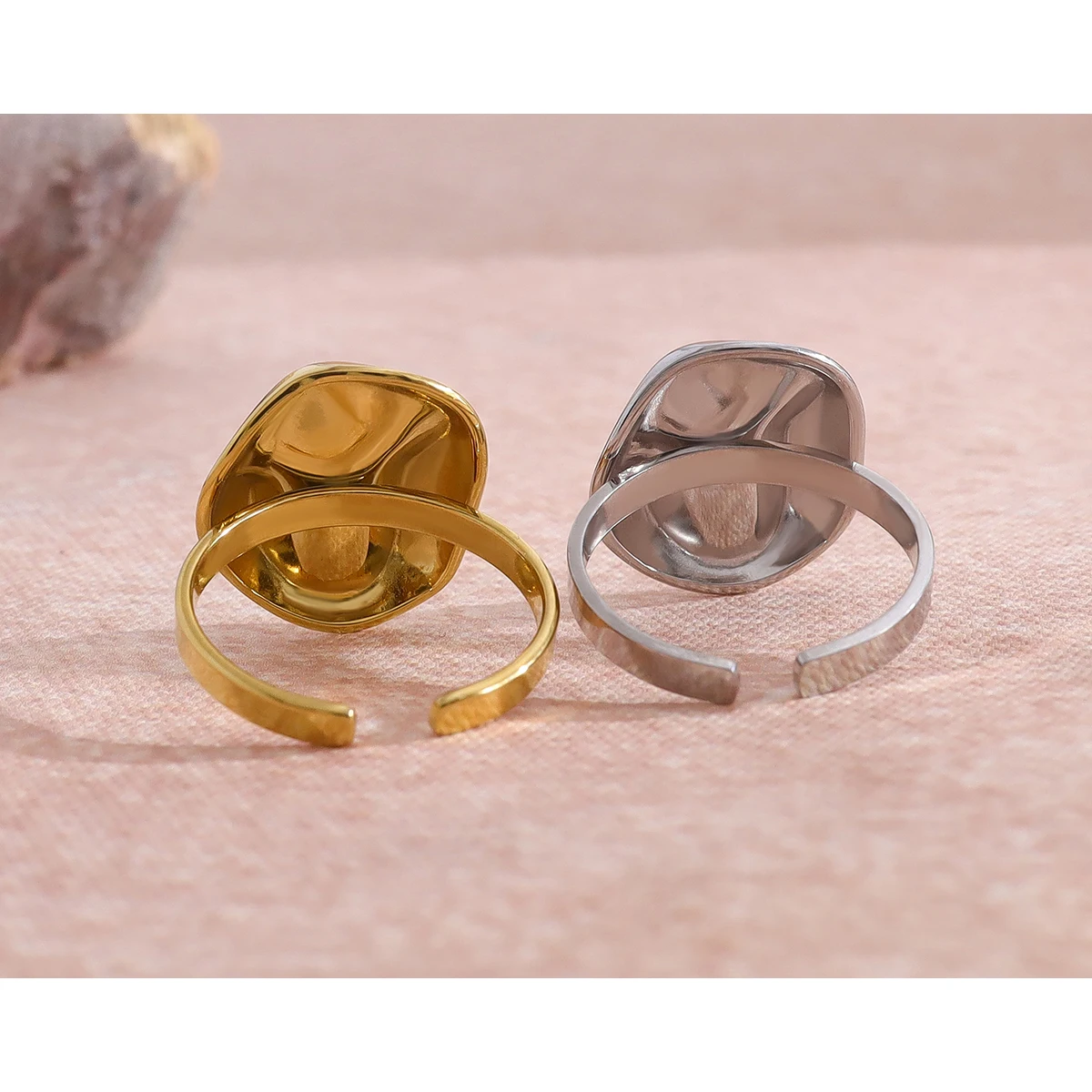 YACHAN خواتم من الفولاذ المقاوم للصدأ غير منتظمة مطلية بالذهب عيار 18 قيراط للنساء مجوهرات عتيقة خالية من التشويه الفردي #4