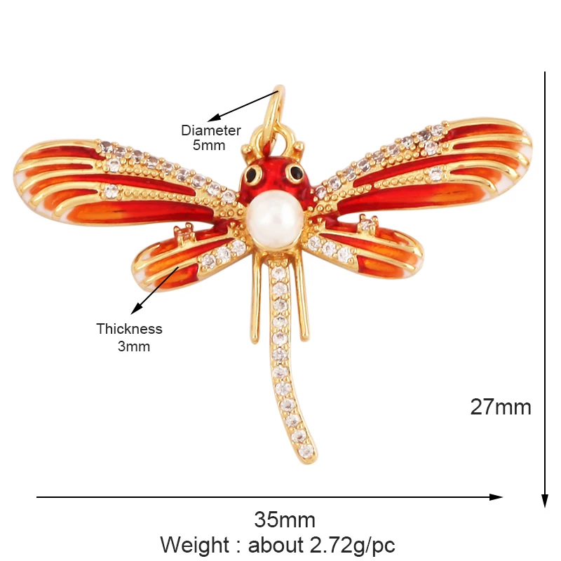 Dainty Butterfly Dragonfly Bird Bee Charm Pendant,Trendy Oil Dropped 18K Gold Inlaid Zircon Animal Jewelry Necklace Supplies L35