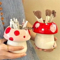 Ceramic mushroom pen holder,suitable for home bedroom desks,makeup brush storage,office stationery organizer