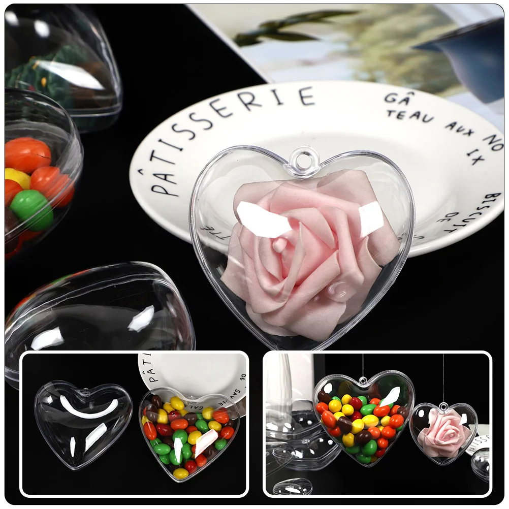 12 Pcs Transparent Heart Shape Boxes Decorate Party Decorations Clear Candy Gift Christmas Pendant Ball Ornaments