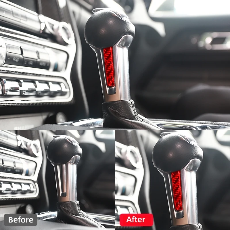 Real Soft Carbon Fiber Interior Car Gear Lever Both Sides Trim Cover Trim Sticker Decal Decor For Ford Mustang GT 2015-2021 view 5