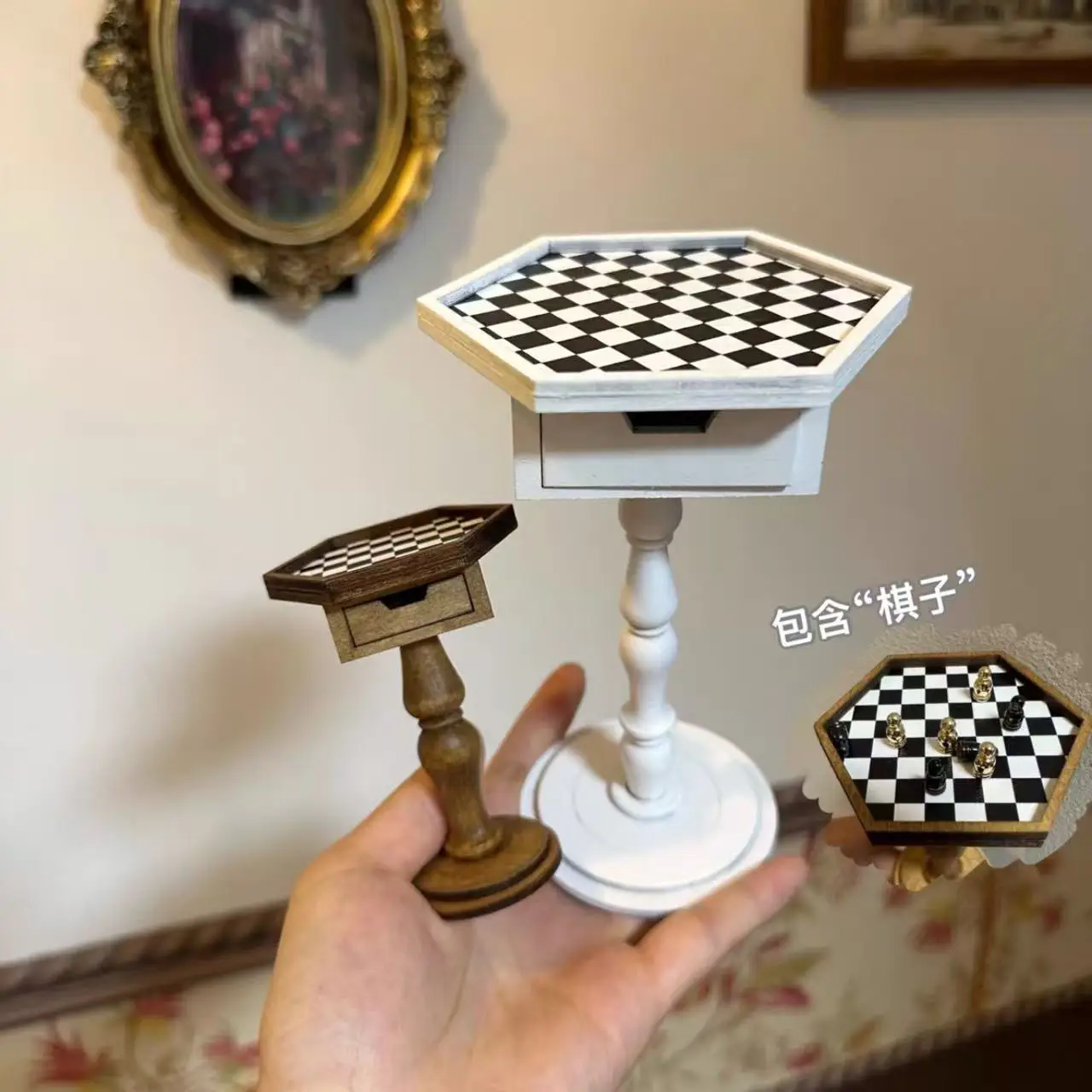 1/6 Wooden Dollhouse Miniature Furniture Storage Cabinet Bed Mirror Floor Chess Table DIY Crafts 1/12 Xmas Pastry Display Bjd - Image 4