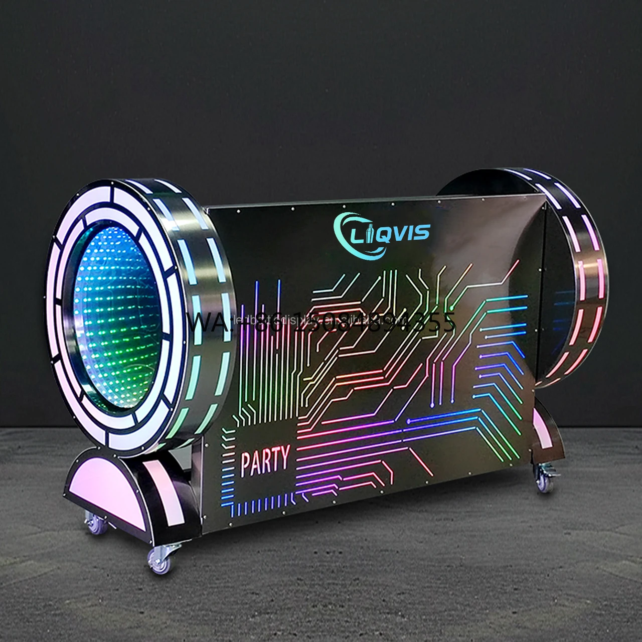 

Customized VIP Logo Upgraded Abyss Mobile Foldable Led Light DJ Podium Stand Table Booth Display Portable for KTV Bar Nightclub