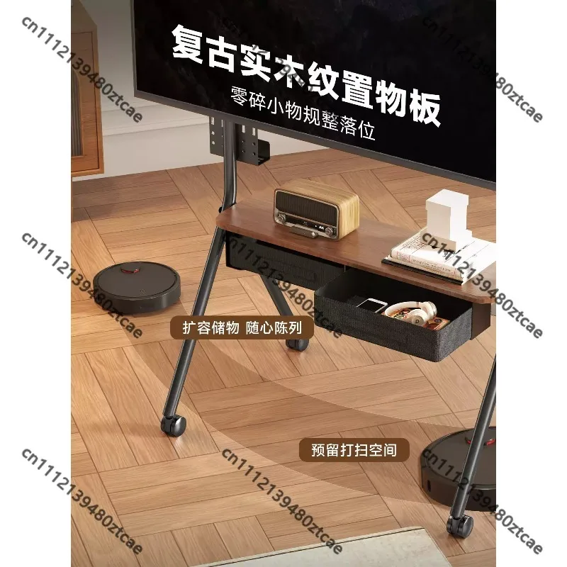 Wheeled Mobile Floor TV Cart, Freestanding TV Support Bracket, Compatible With TCL, Huawei, Hisense, Fits 65‑75 Inch Television