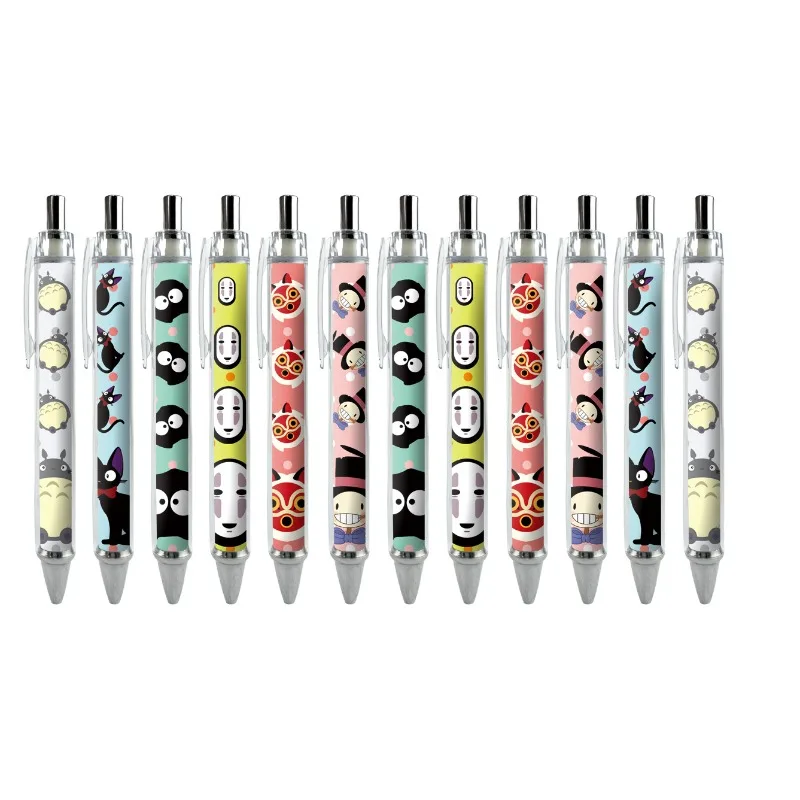 12PCS My Neighbor Totoro Cute Cartoon Anime Merch Printed Gel Ballpoint Pens Student Writing Stationery Daily Necessities