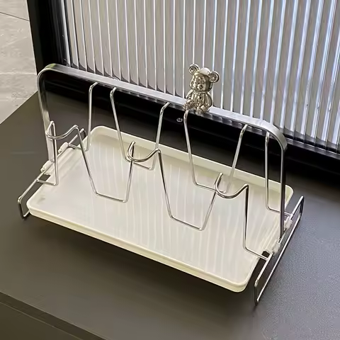 6-Slot Stainless Cup Rack - Kitchen Countertop Cup Holder Organizer, Modern Design,Sturdy Construction, Easy To Clean