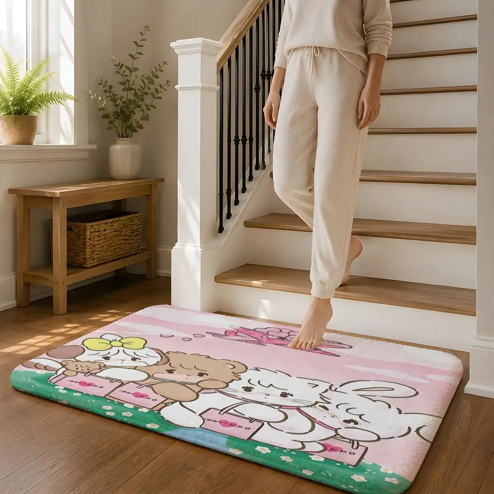 M-Mikkos Illustration Floor Mat Flannel Rug Non Slip Absorbent Soft Washable For Entryway Hallway Bathroom Kitchen Decor