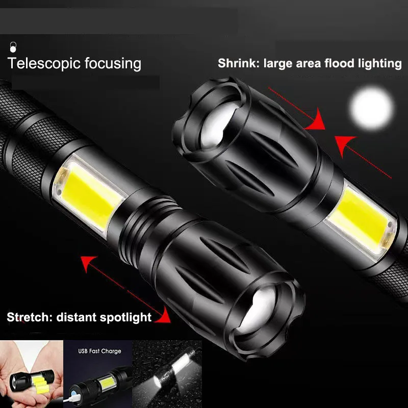 1-5 PACK Mini Rechargeable LED Flashlight COB XPE LED Torch Lamp With Magnet Work Light 3 Modes Waterproof For Camping Lighting