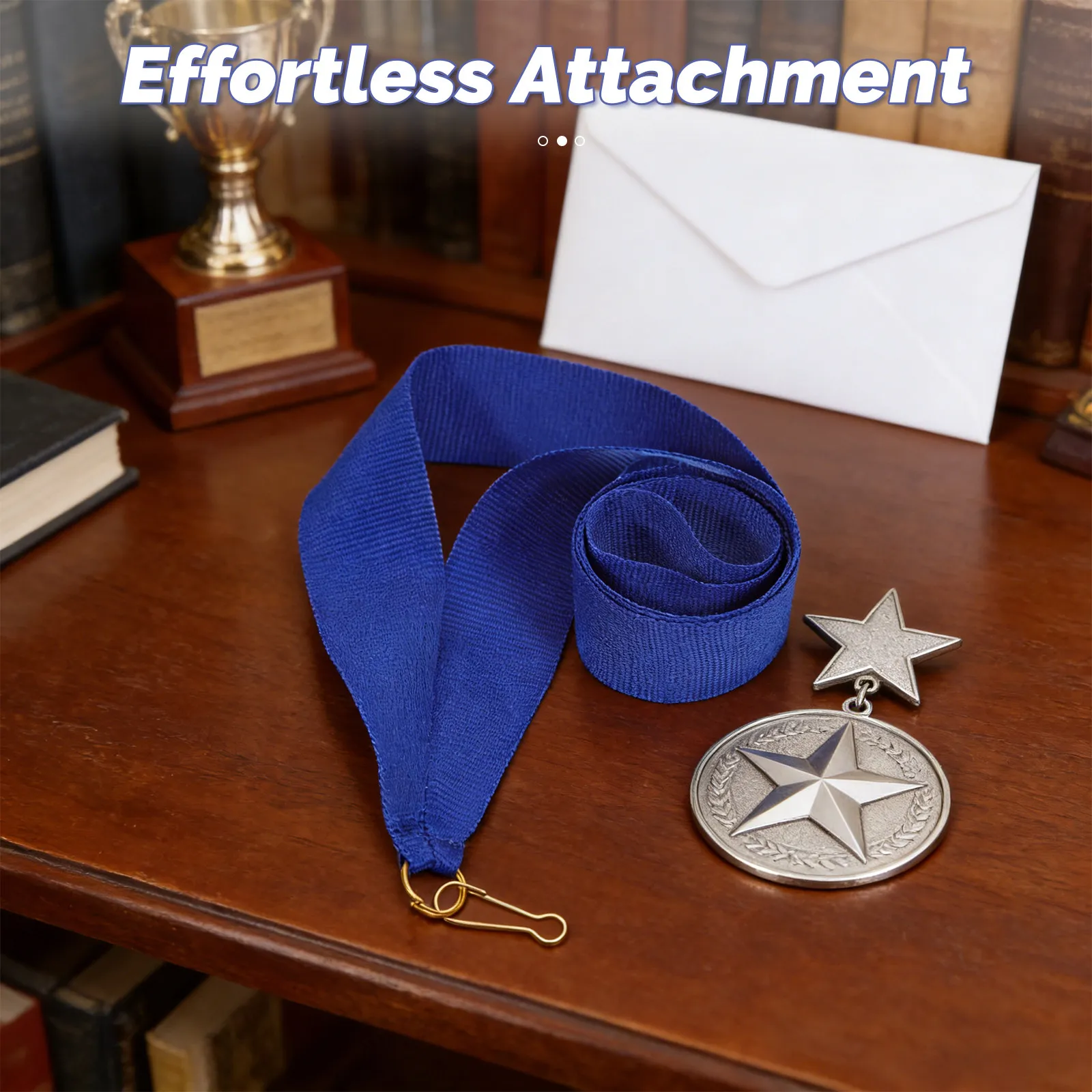 30Pcs Award Ribbon Medal Neck Ribbons Flat Medal Lanyard Snap Clip for Competitions Sports Meetings Student Awards Blue