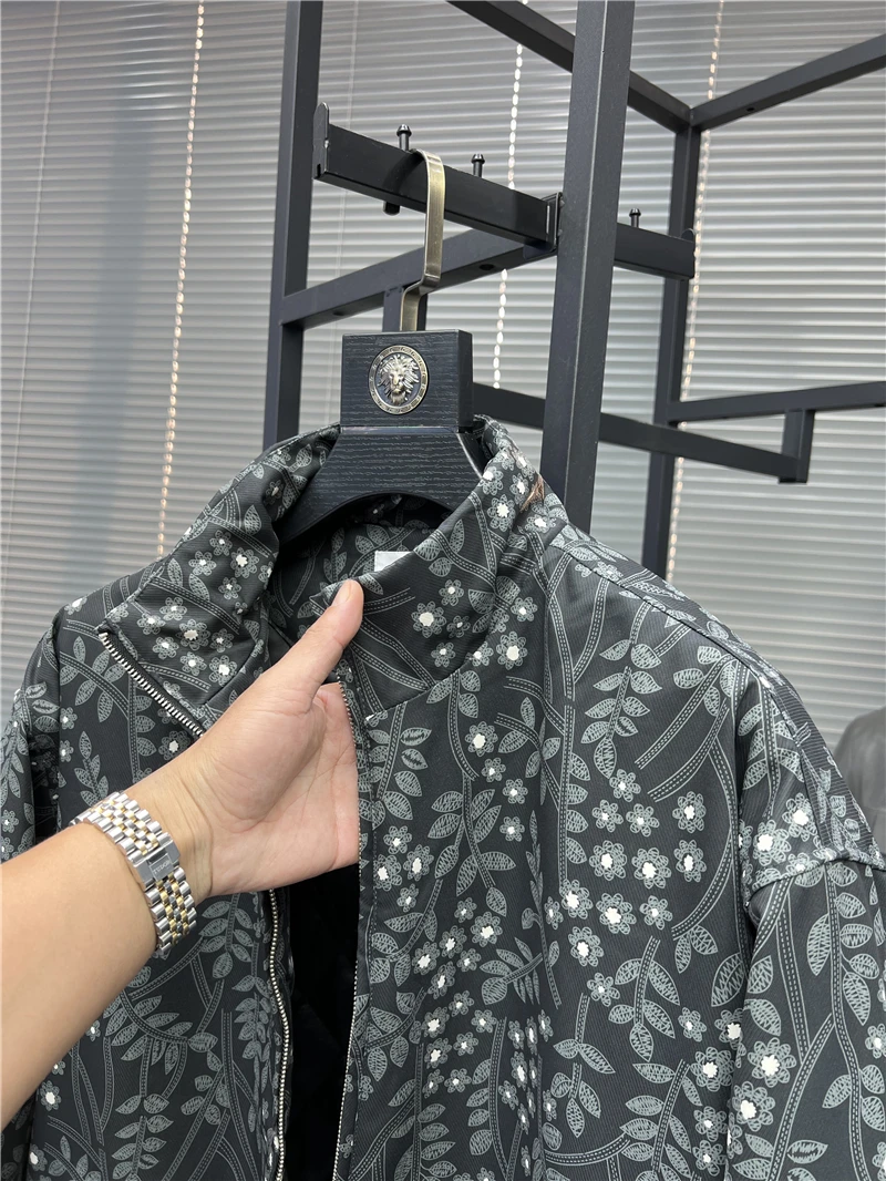 دافئ الأزهار طباعة الرجال القطن Jaet الوقوف طوق كامل الجسم Faionable الخريف الشتاء Thiened Ci عارضة الوقوف صالح