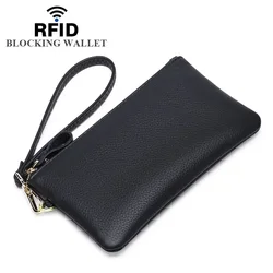 Pochette da polso in vera pelle porta telefono portafoglio lungo borsa con cerniera dorata borsa con tracolla da polso per donna