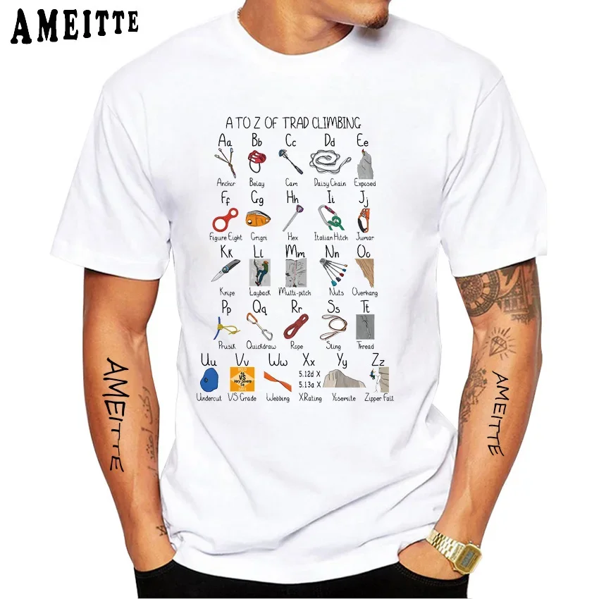 Rock Climbing Knots Mountain Climber Bouldering Funny Classic T-Shirt Men Short Sleeve Clim Sport White Casual Tees Hip Hop Tops