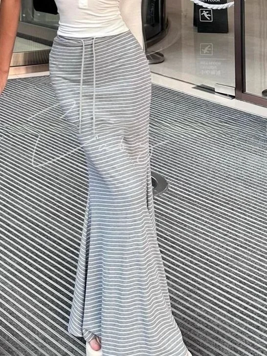 

Женская повседневная юбка миди с высокой талией, облегающая, в полоску, с эффектом «рыбий хвост», с поясом, сексуальная, однотонная