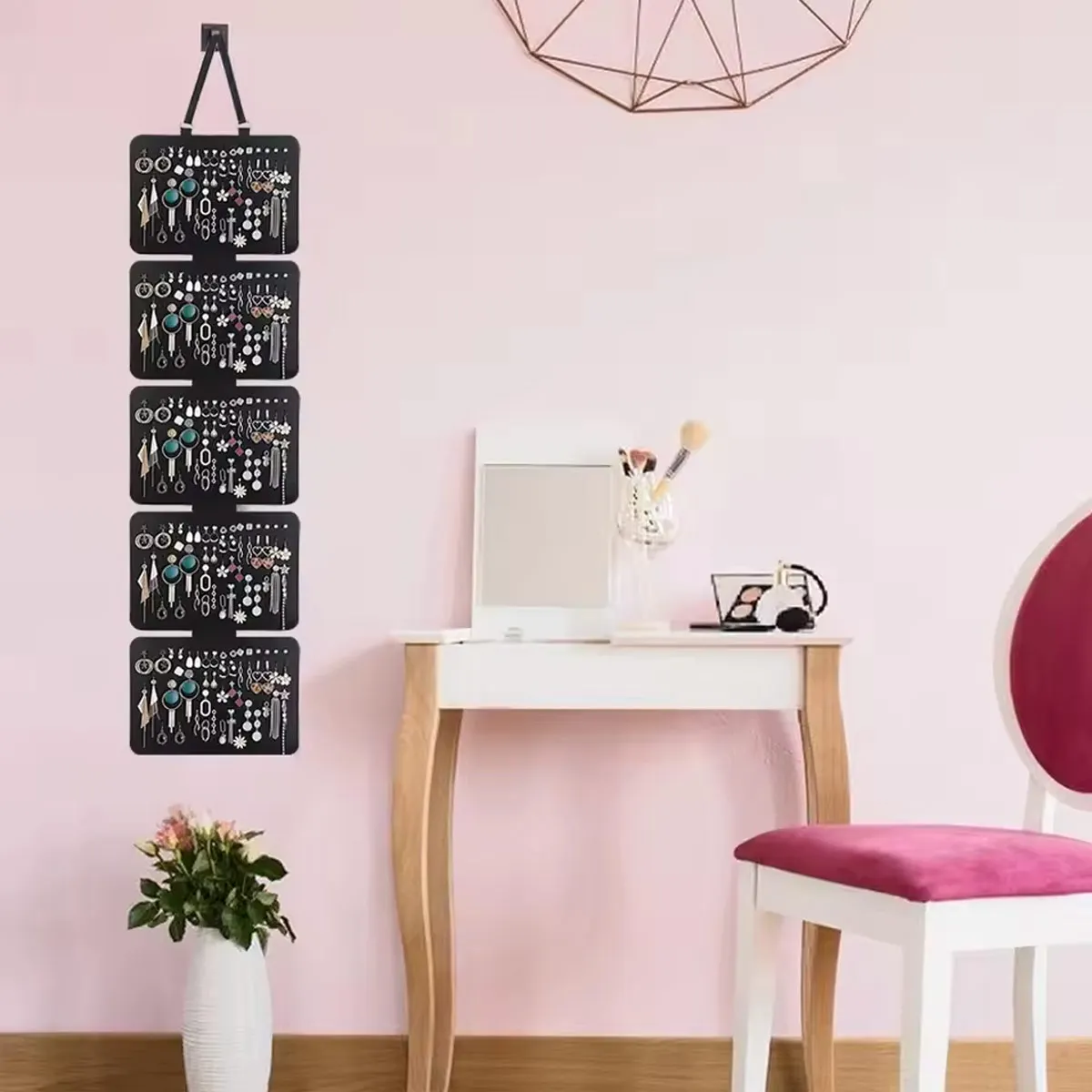 قطعة واحدة من حقيبة تخزين المجوهرات المكونة من 5 طبقات، مصنوعة من مادة اللباد، والأقراط، والدبابيس، ورف عرض الشارة، وسعة كبيرة #6