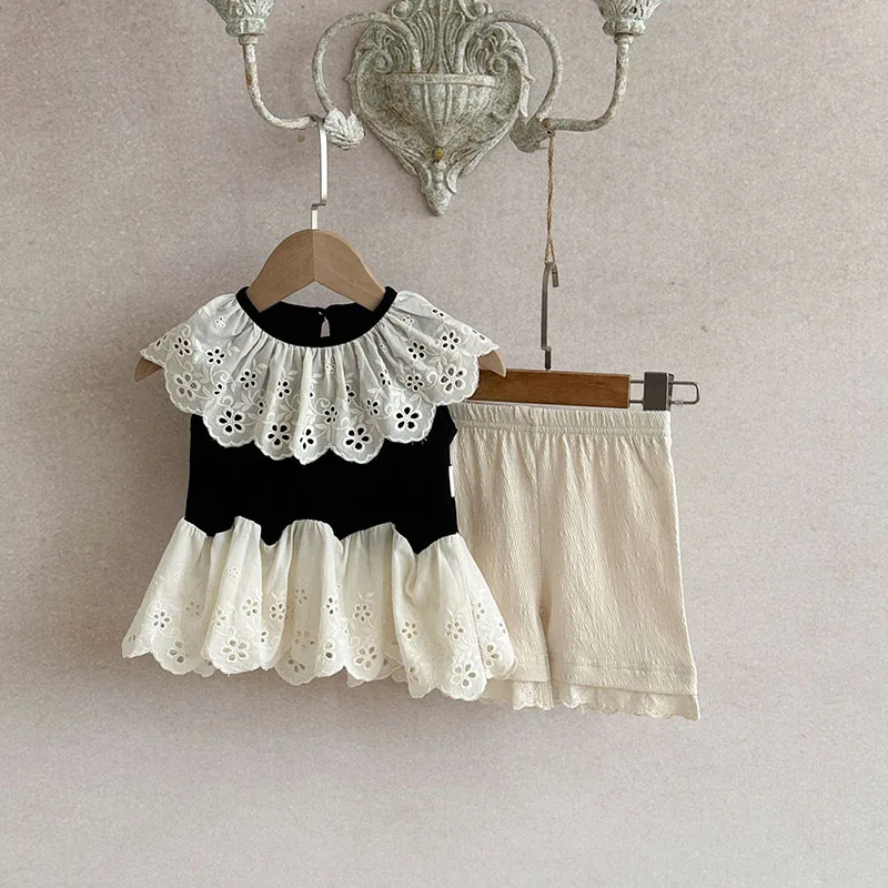 MILANCEL New Summer Baby Clothes 3-24M Hollow-out Flowers Infant T-shirt Sleeveless Girls Tee Toddler Boys Shorts