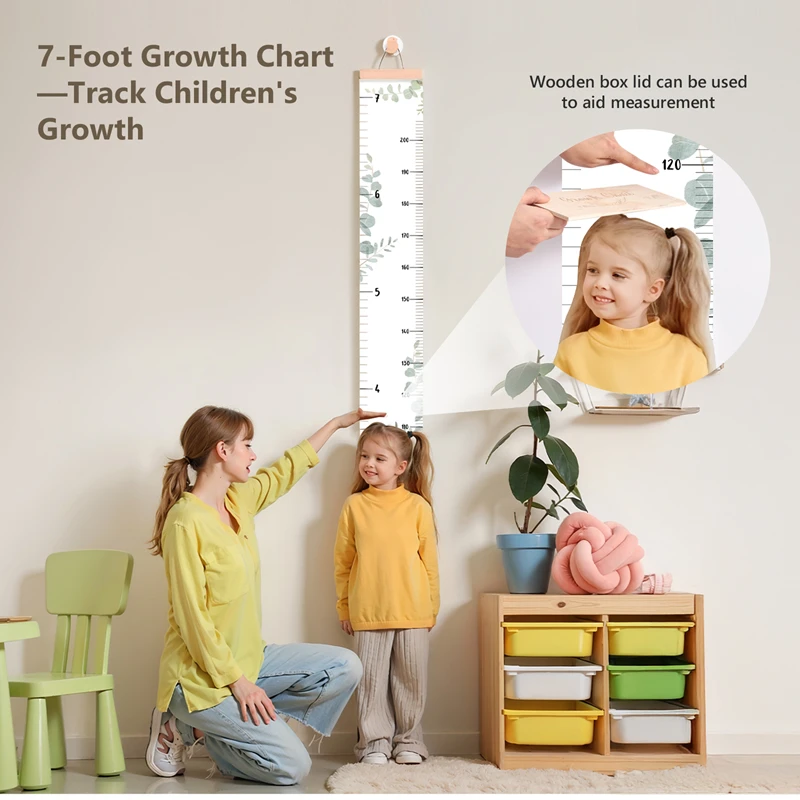 Kid Wooden Height Measurement Ruler With Storage Box Children Hanging Record  Change In Height Growth Photography Accessory Gift