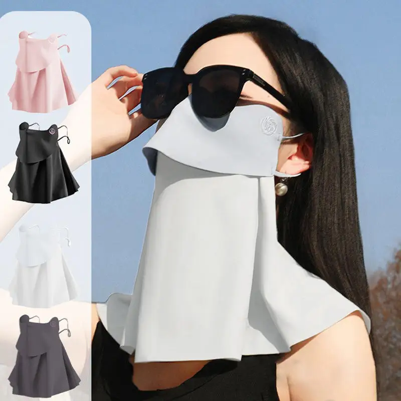 

Solid Simple Face Cover For Women Outdoor Cycling Travel Sunscreen Mask UV Proof Hanging Ear Scarf Nylon Ice Silk Fabric