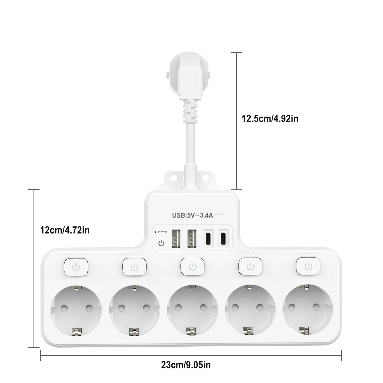 EU KR Plug Power Strip 5-Way AC Outlets with 2 USB 2 Type C Mulit Plug Multicontact Electrical Socket Wall For Home Office image 5