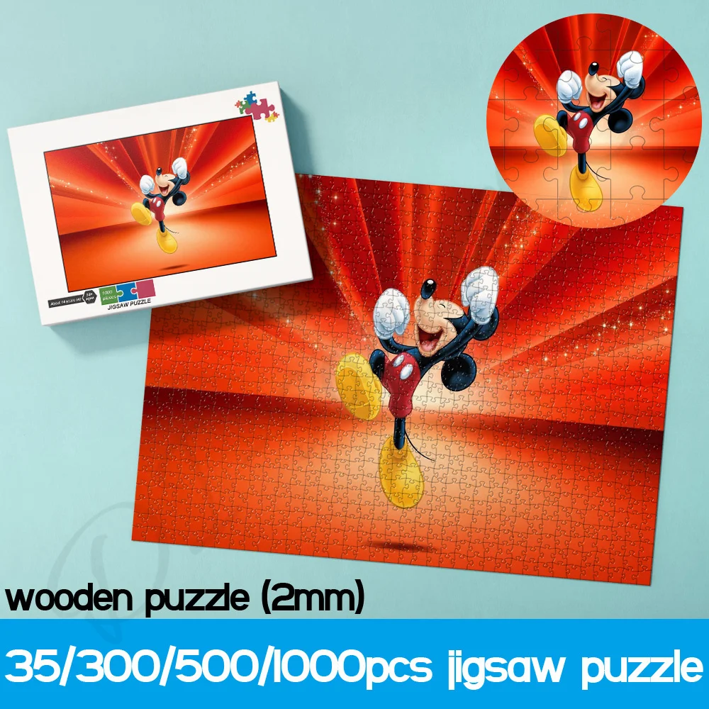 

Пазлы с Микки Маусом для детей и взрослых, Классический мультяшный персонаж Диснея, 35, 300, 500, 1000 деревянных пазлов, уникальный подарок