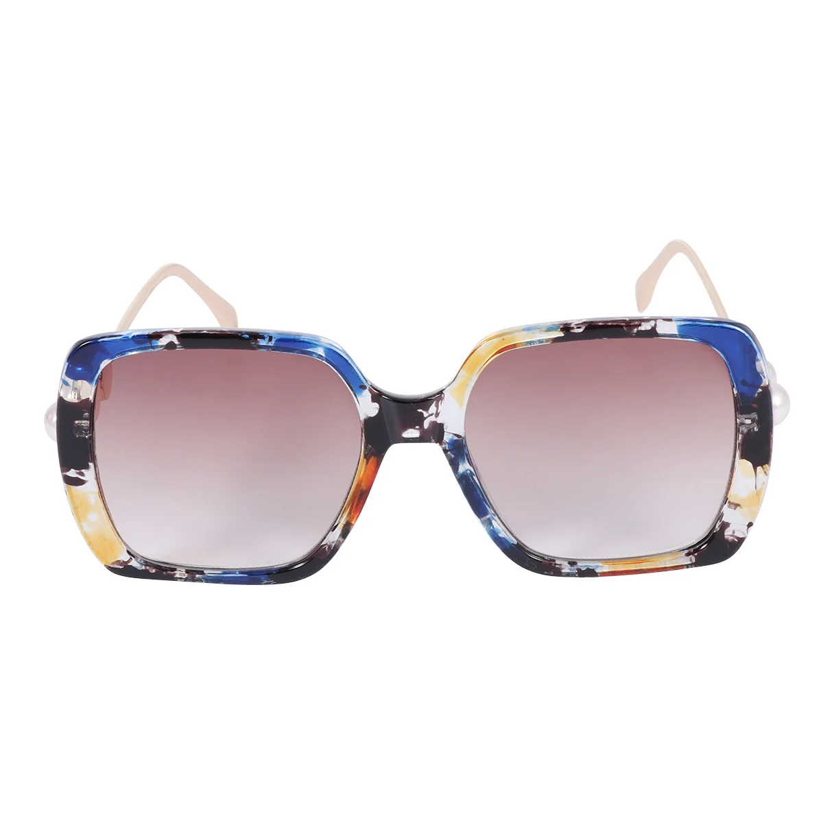 

Leopard Frame Sunglasses Tea Color Lens Stylish Pearls Decor Metal Plastic Pc Frame Uv Protection Compact Nose Pad