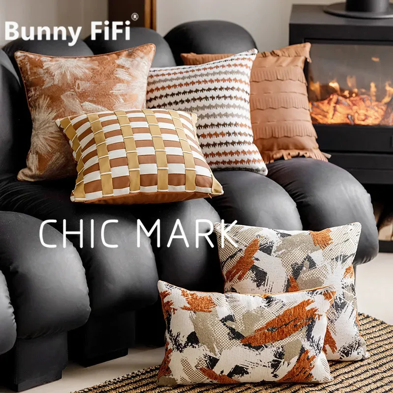 

Luxury Yarn-Dyed Jacquard Cushion Covers Floral Plaid Striped Pattern Decorative Throw Pillow Cases For Sofa Bed Home Decor