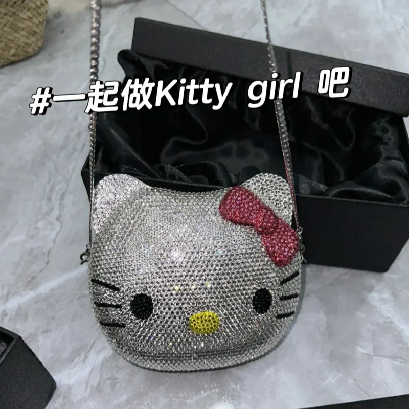 

Новинка Sanrio симпатичная мультяшная сумка Hello Kitty с бриллиантами модная женская сумка-мессенджер ручной работы инкрустированная бриллиантами сумка для девочек подарок на день рождения