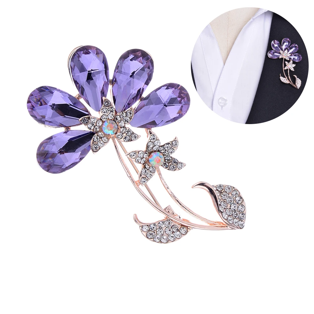 

Violet Breasts Women Brooch Rhinestone Pin Fashion Breastpin Flower Nature Miss