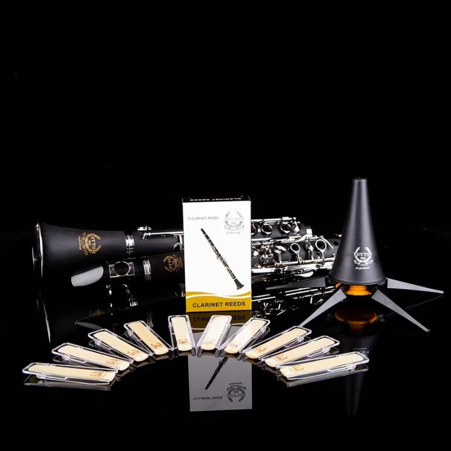 Rhythm Bb Clarinet 17 Nickel Keys Woodwind Band Orchestra Musical Instruments for Beginners Includes Case Stand 10 Reeds and Cl