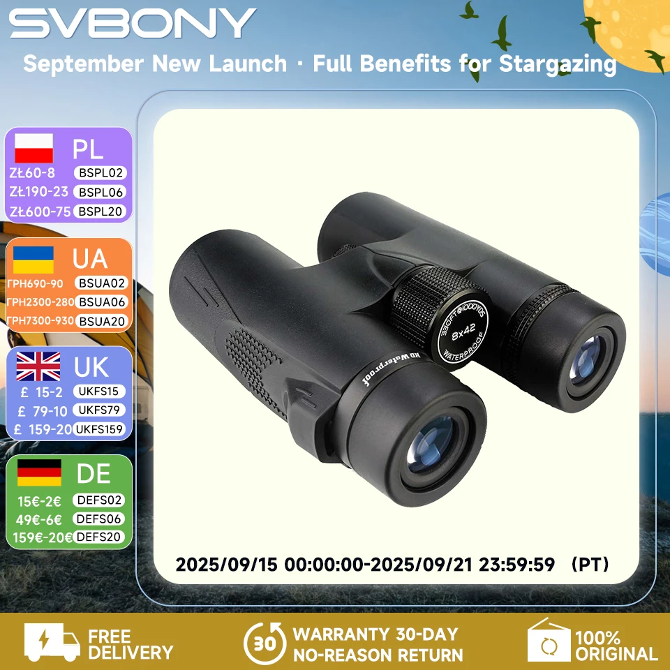 

Svbony SV47 Binoculars for Adults, 8x32/8x42/10x42 Bak4 Prism HD FMC Lens Waterproof for Nature Observation Safari Watch Bird