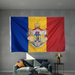 Bandiera appesa del regno della Romania bandiera nazionale dell'emblema 3 x5ft 150 x90cm fori metallici in ottone grafica stampata su misura a doppia faccia