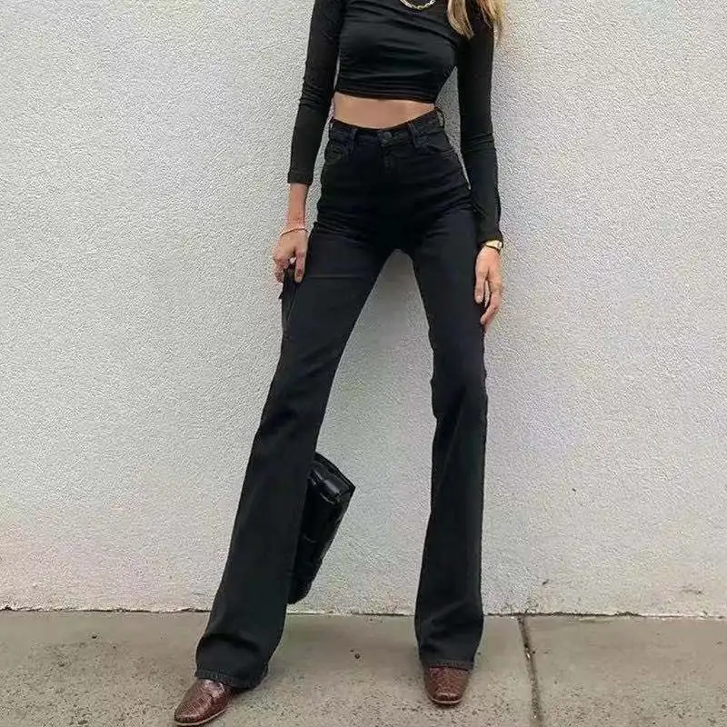 

Elegant High Waist Slim Fit High Waist Stretchy Micro Flared Jeans Model Pants Floor Length Long Pants Versatile Women's Jeans