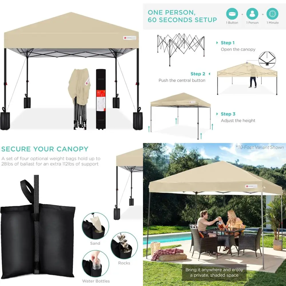 

Instant 1-Person Pop Up Canopy Tent 8x8ft Portable Shelter with Easy Setup, Carrying Case, and 4 Weight Bags for Outdoor Events