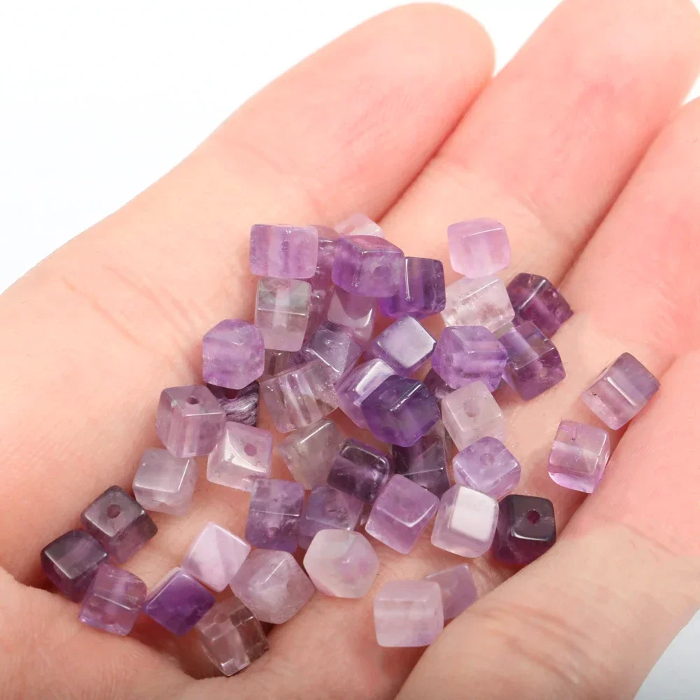 Natural Amethyst Square 4mm Beads with Hole for Jewelry Making Bracelets Necklaces 20PCS Random Chakras Crystal Amazonite Quartz image 3