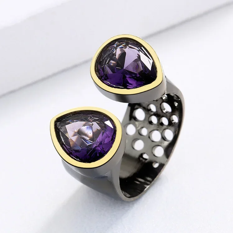 

925 Silver Creative Black Gold Jewelry Set for Women Inlaid Purple Zircon Earrings Necklace Ring Party Wedding Jewelry Set