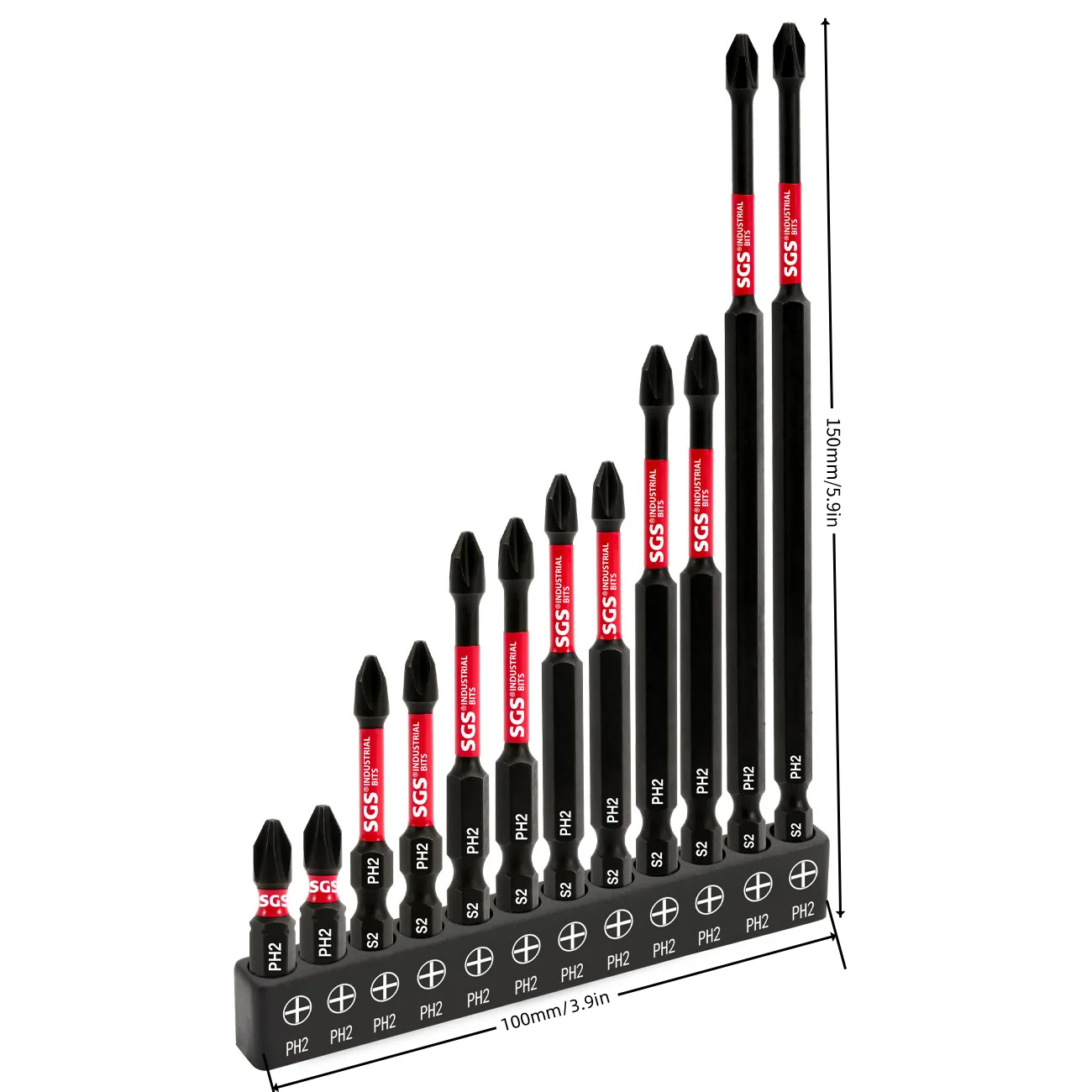 12Pcs S2 Steel Durable Strong Magnetic Cross Impact Screwdriver Bits, Available in Lengths of 25mm, 50mm, 65mm, 75mm, 90mm, 150mm, Suitable for Impact Drivers, Professional and DIY Use, with Black Base