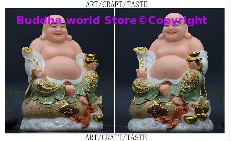 high grade Buddha statue Asia Home store company Shrine GOOD LUCK RUYI God of wealth Maitreya Buddha jade gilding Sculpture