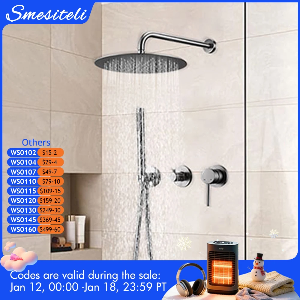 Rubinetto per doccia canna di fucile 8-16 '' Supporto per controllo nascosto a parete Rubinetto per bagno caldo e freddo Palmare Set doccia a pioggia a 2 vie