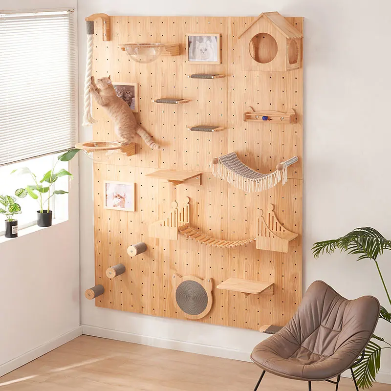 Wall type hole board cat wall solid wood cat ladder jumping platform space capsule