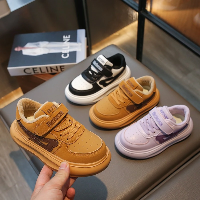 

New Childrens Plush Lined Casual Shoes Fashion Classic Comfortable Cotton Kids Winter Footwear Non-slip School Girls Boys Shoes