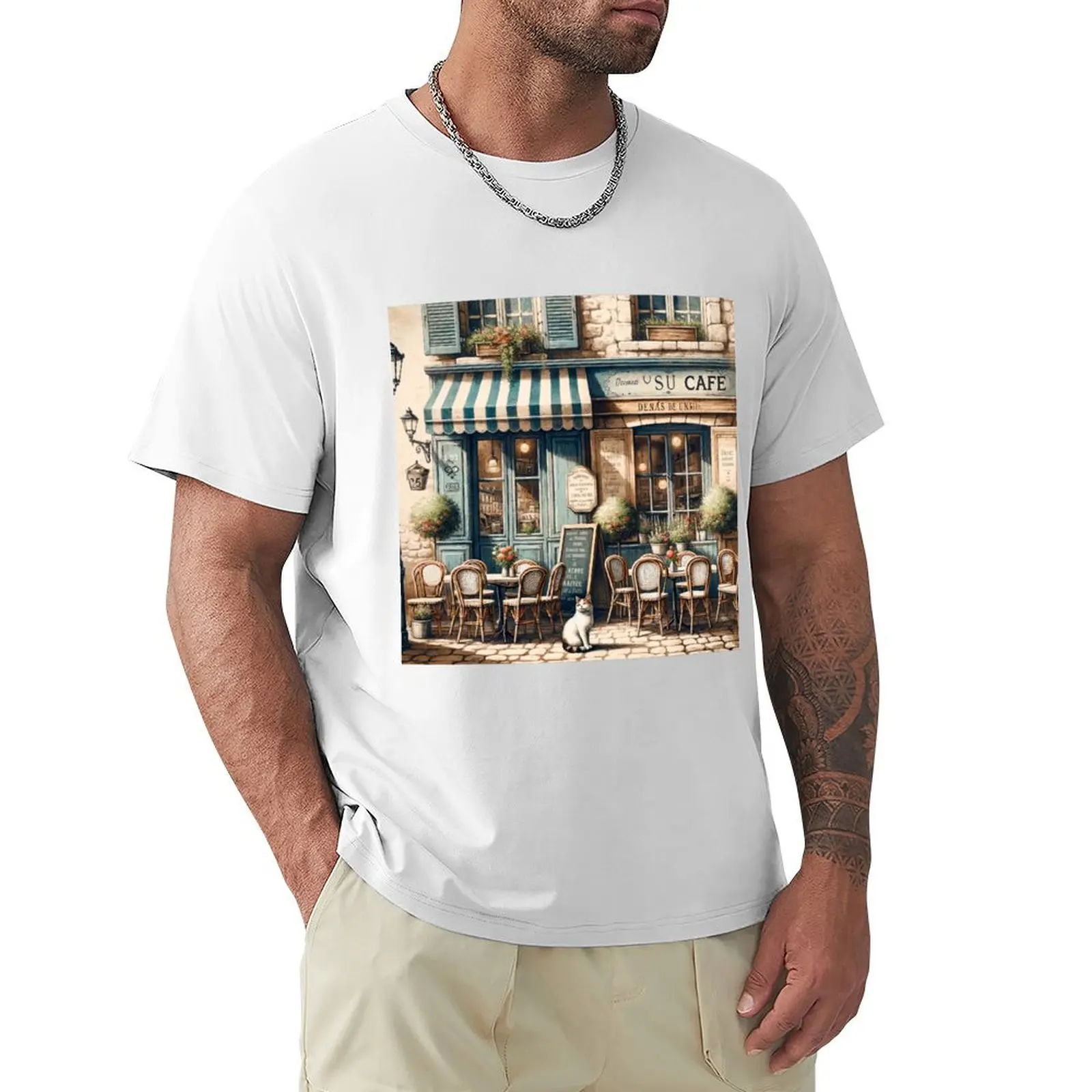 French Cafe Rustic Scene T-Shirt shirts graphic tees oversized sports fans tshirts for men