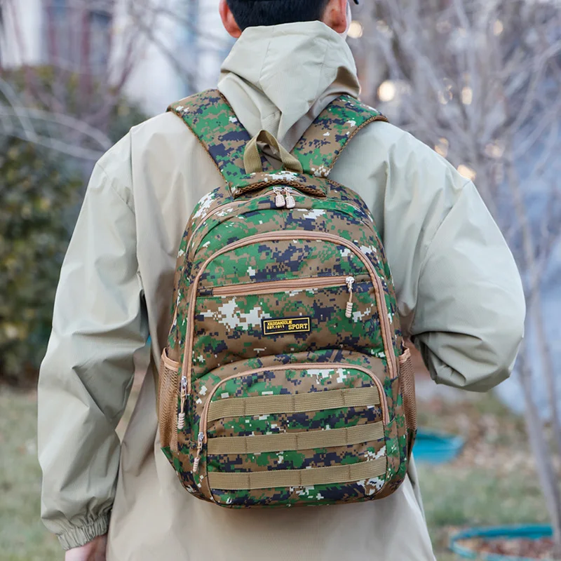 

Камуфляжный рюкзак большой вместимости — регулируемый плечевой ремень, тематический стиль на открытом воздухе, застежка-молния, идеально подходит для походов Mochila 배 Panger