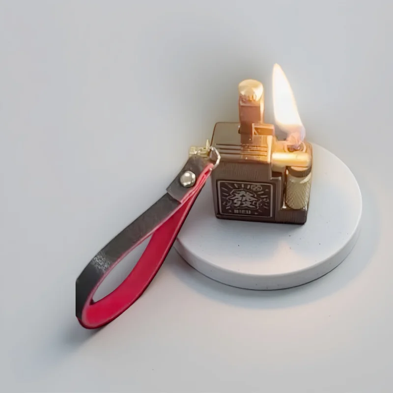 Mini Portable Pure Copper Vintage Square Brick Lighter Antique Side-sliding Grinding Wheel Ignition Lighter Cigarette Accessorie