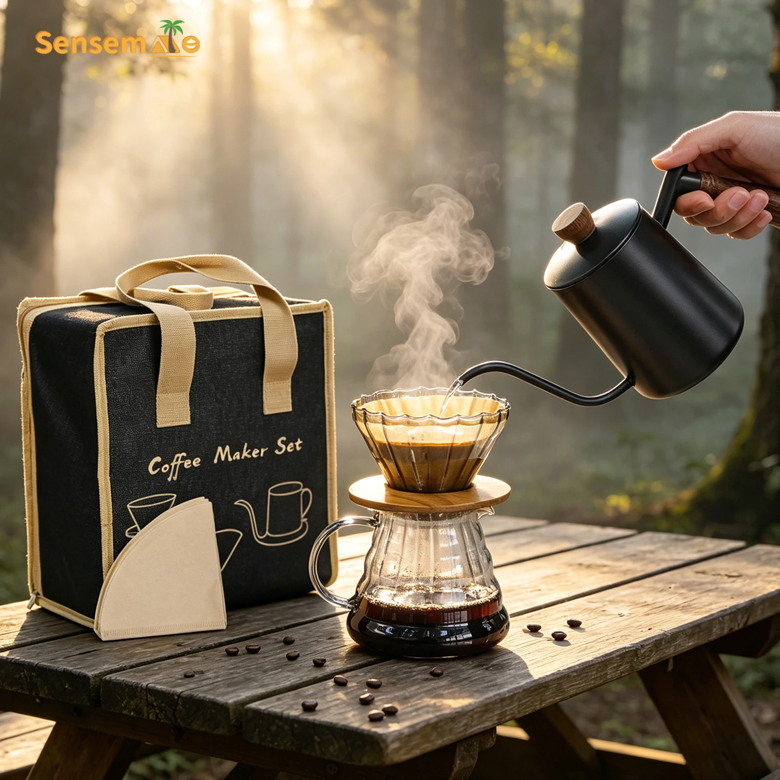 Complete All In One Pour Over Coffee Set Glass Dripper 600ml Gooseneck Kettle Kit Portable Travel Bag Barista Home Brew Gift