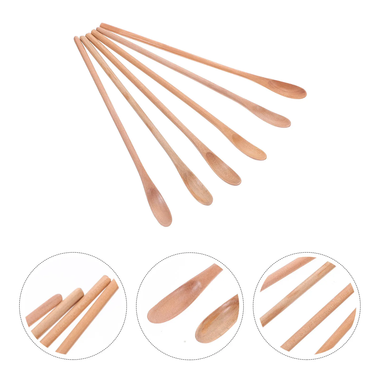 

6Pcs Long Handle Wooden Coffee Mixing Spoons Natural Wood Tea Stirrers Mini Dessert Honey Spoon Kitchen Utensils