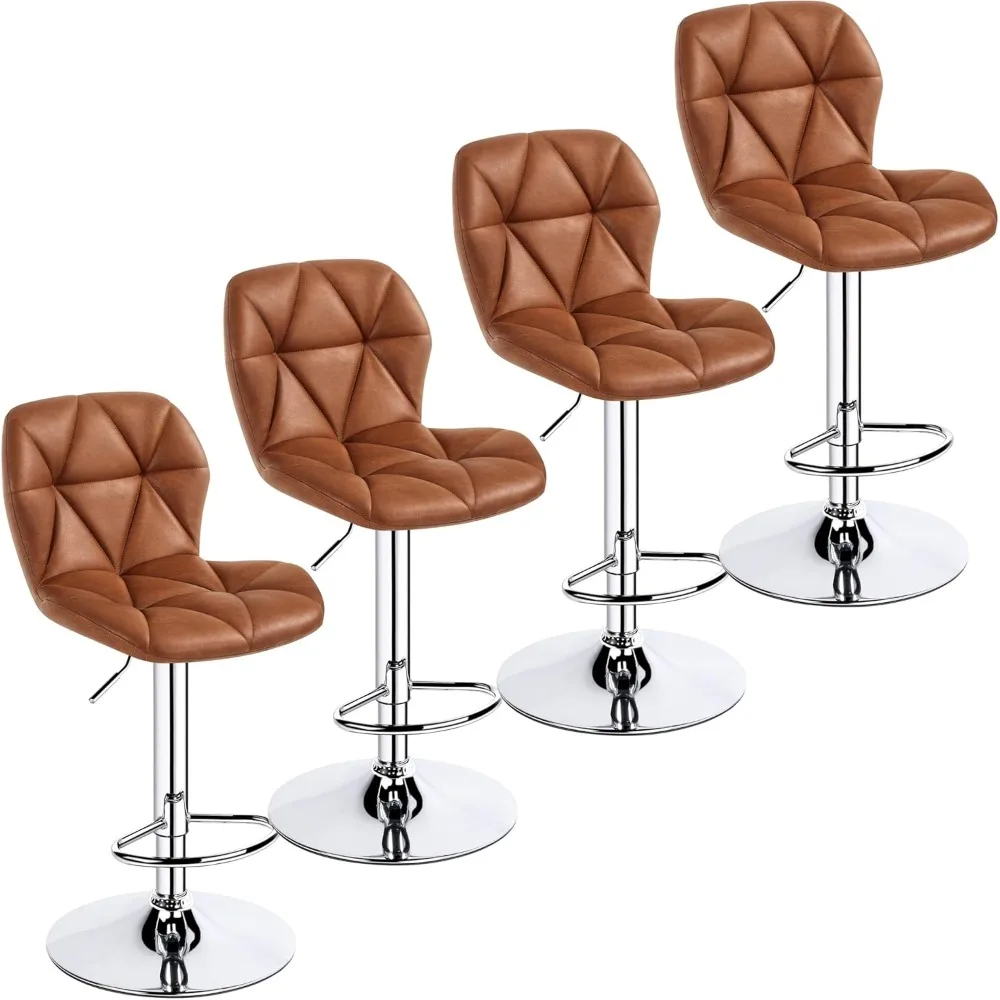 

Bar Stools Set of 4, Adjustable PU Leather Swivel Barstools, Modern Counter Stools with Back and Footrest, Counter Height Barst