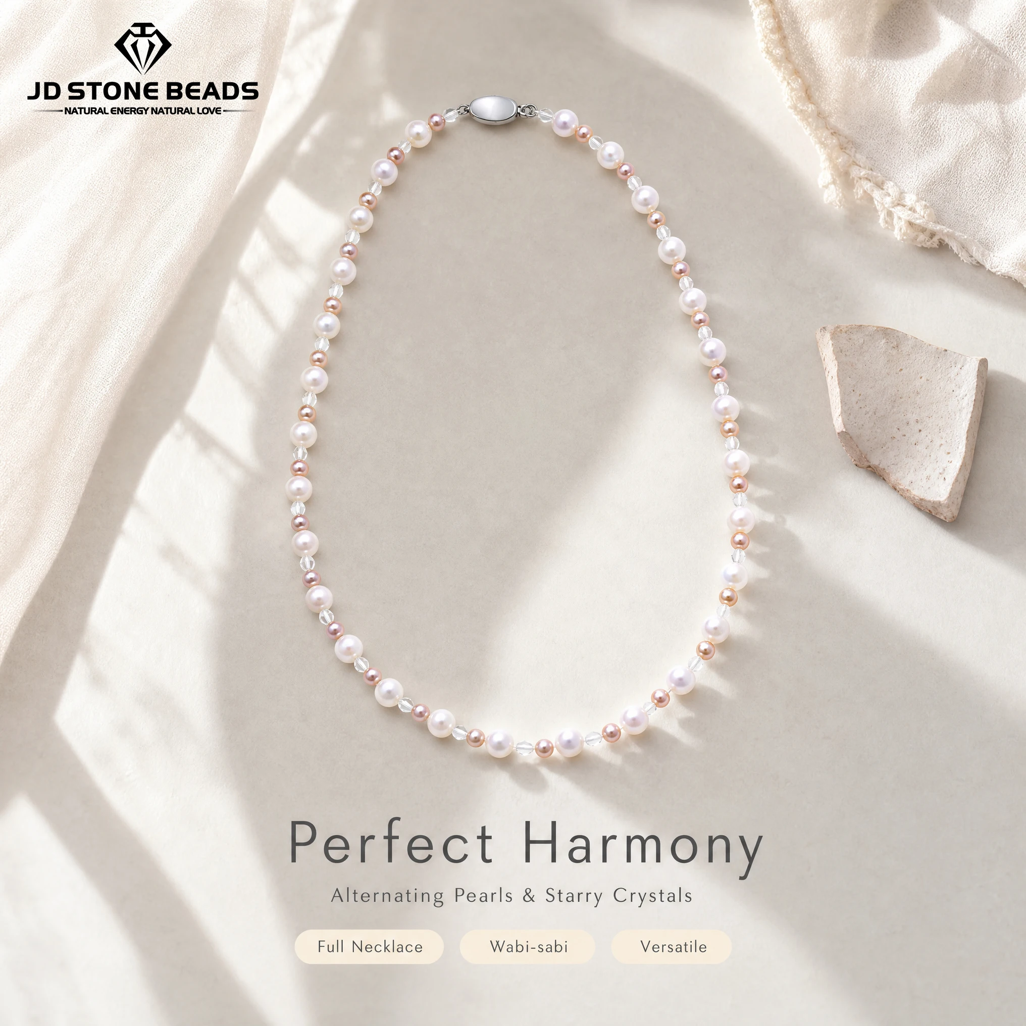 Natural White Purple Freshwater Pearl Quartz Necklace Floating Star Stainless Steel Chain Harmony Peace Jewelry Gifts for Women