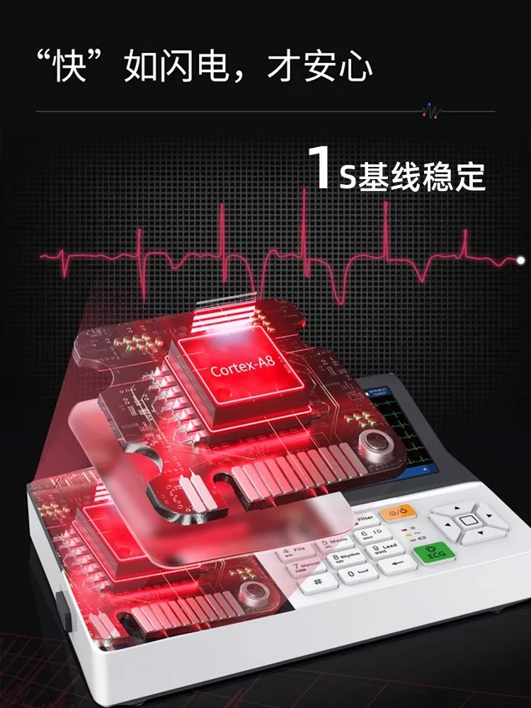 Portable three-channel digital multi-channel ECG machine with 12 leads