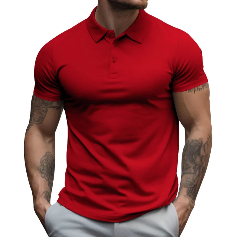 Men's Solid Color Lapel POLO Shirt Daily Commuter Mature Men Basic Tops Male Summer Casual Loose Thin Section Breathable T-Shirt