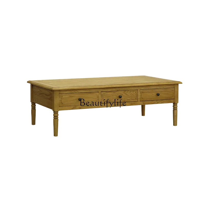 

FG17American country European retro solid wood six drawers coffee table oak living room furniture high coffee table log