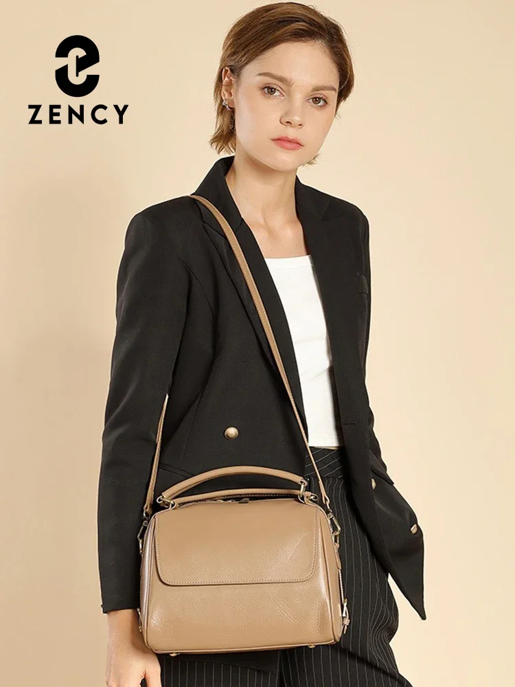 Zency Echt Leer Vrouwen Handtas Casual Werk Draagtas Luxe Merk Boston Crossbody Satchel Voor Mode Meisjes Sac 2024